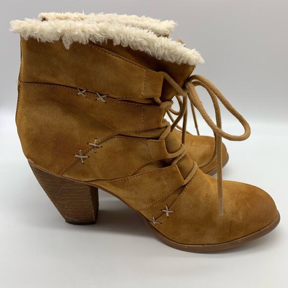 Not Rated Faux Fur Lined and Suede Brown Lace Front Zip Heel Boots Sz 8 - Picture 5 of 15